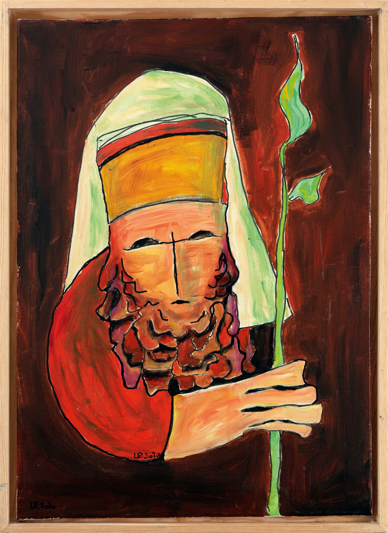 Der Prophet Aaron mit Bart, Kopfbedeckung und grünem Stab